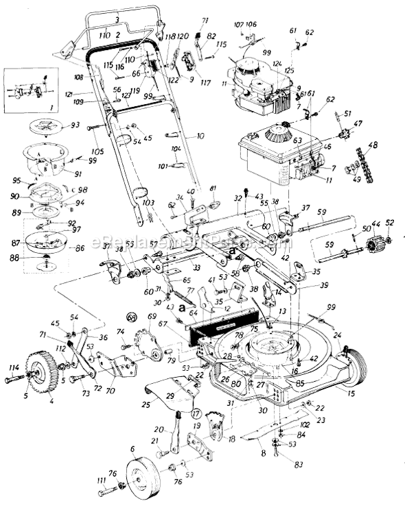 MTD 126-284-304 (1986) Self-Propelled Walk-Behind Mower Page A Diagram