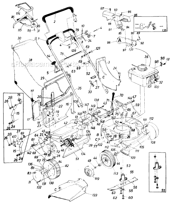 MTD 127-202-754 (1987) Self-Propelled Walk-Behind Mower Page A Diagram