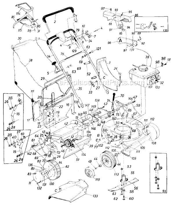 MTD 127-212-034 (1987) Self-Propelled Walk-Behind Mower Page A Diagram