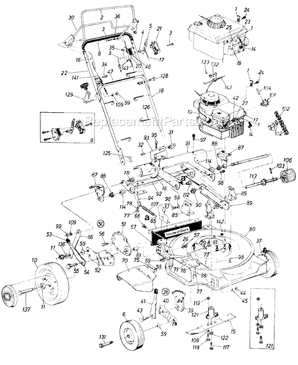 MTD 127-220-050 (1987) Self-Propelled Walk-Behind Mower Page A Diagram