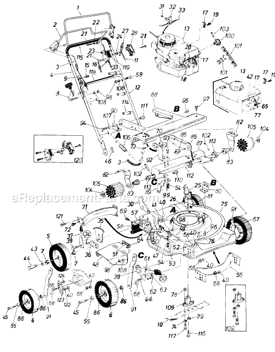 MTD 127-262-305 (1987) Self-Propelled Walk-Behind Mower Page A Diagram