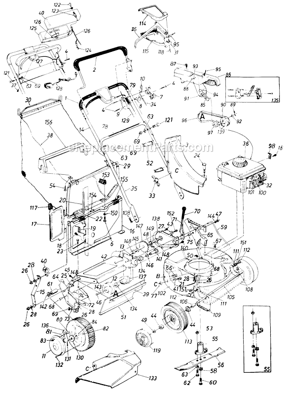 MTD 128-216E000 (1988) Self-Propelled Walk-Behind Mower Page A Diagram