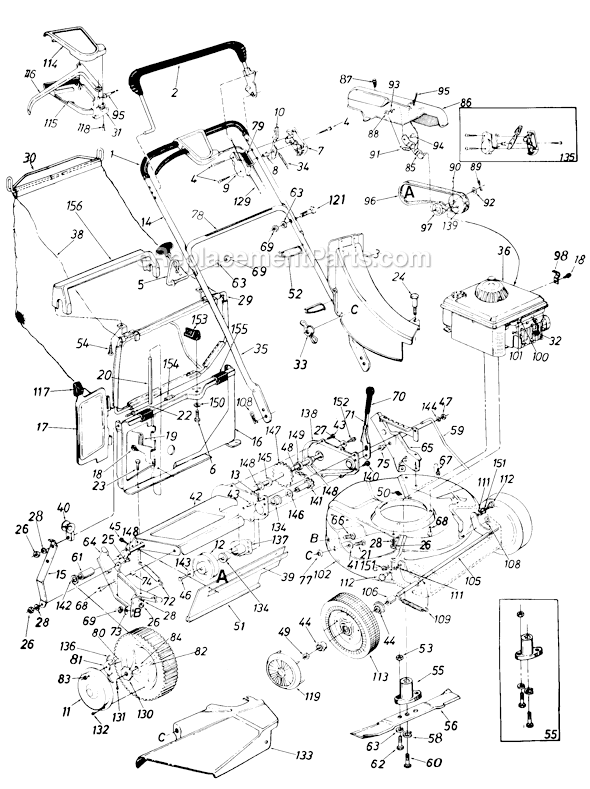 MTD 128-216R000 (1988) Self-Propelled Walk-Behind Mower Page A Diagram