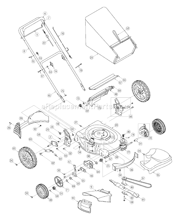 MTD 12A-568Q701 (2005) Self Propelled Walk Behind Mower General Assembly Diagram