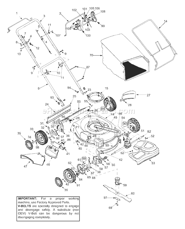 MTD 12AS469E401 (2003) Self Propelled Walk Behind Mower General Assembly Diagram