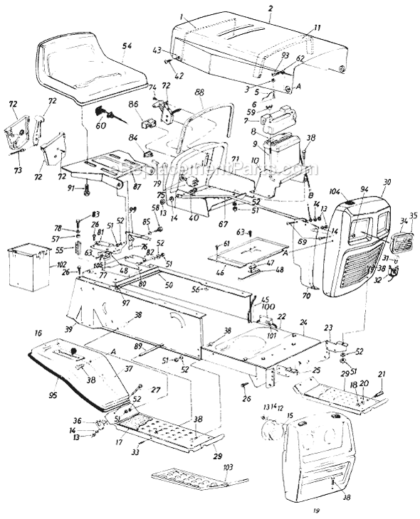 MTD 138-682-709 (1988) (Style 2) Lawn Tractor Page A Diagram