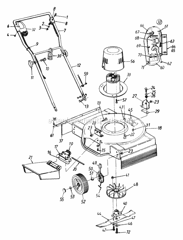 MTD 183-427-352 (1993) Lawn Mower Deck_And_Handle_Assembly Diagram