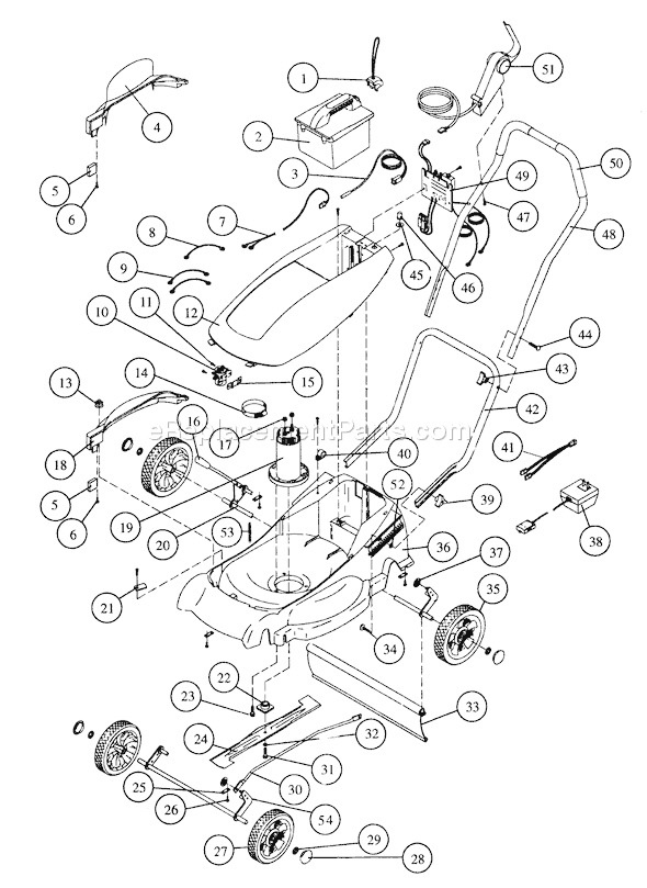 MTD 185-798-401 (1995) Electric Mower General Assembly Diagram