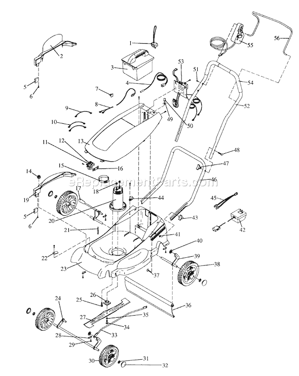 MTD 186-798-401 (1996) Electric Mower General Assembly Diagram