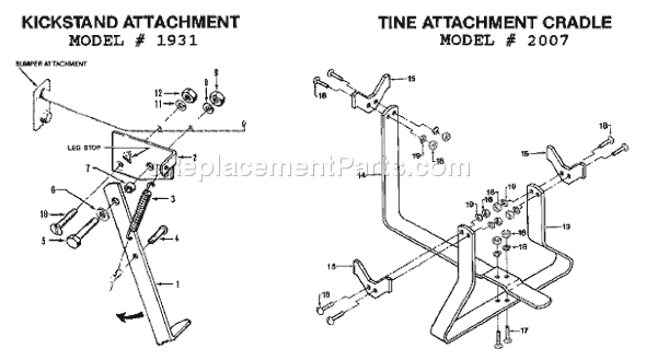 Troy-Bilt 2007 Tine Attachment Cradle Page A Diagram