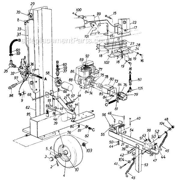MTD 246-630-029 (1996) Log Splitter Page A Diagram