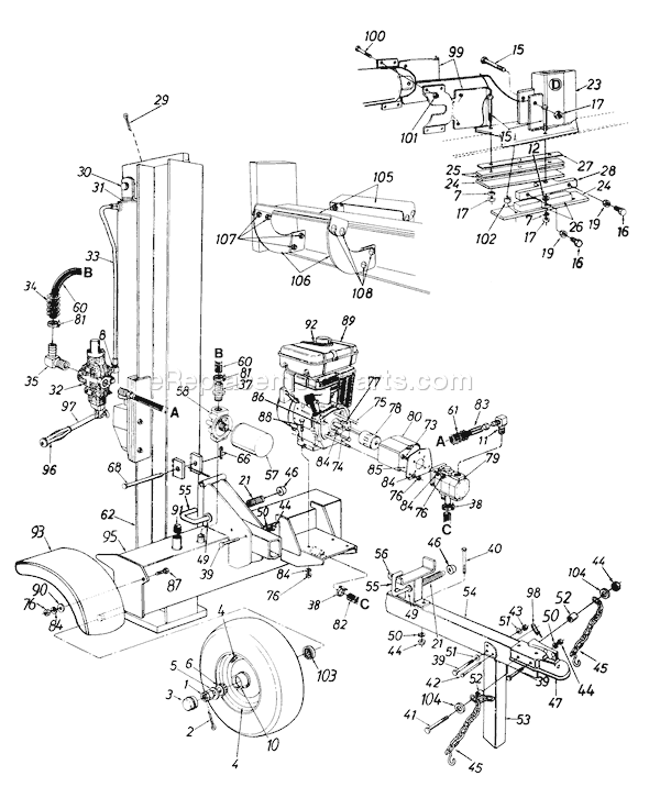 MTD 247D523B401 (1997) Log Splitter General Assembly Diagram