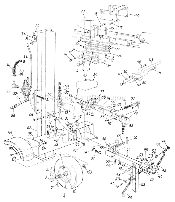 MTD 24AD595C401 (1998) Log Splitter General Assembly Diagram