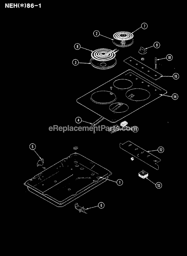 Norge NEHW86-1 Electric Cooking Top Assembly Diagram