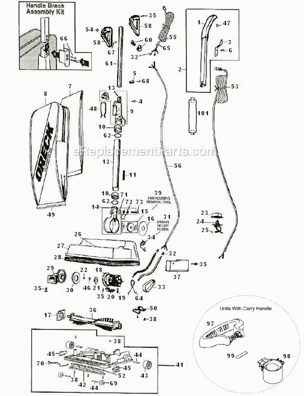 Oreck U2000EB 8lb. Upright Vacuum Cleaner Page A Diagram
