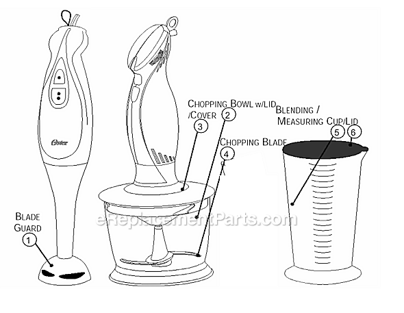 Oster 2606 Hand Blender w/ Chopper Page A Diagram