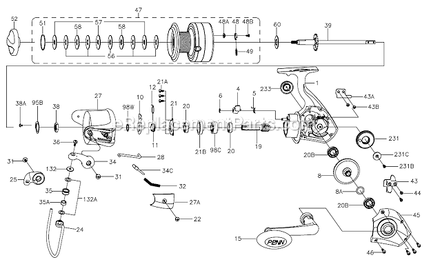 Penn PURII7000 Pursuit II Spinning Reel Page A Diagram