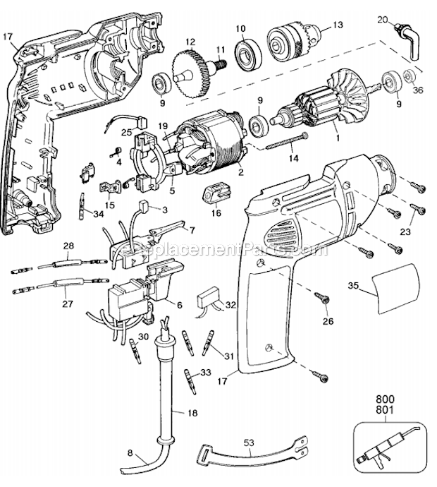 Black and Decker 1166-36 (Type 101) Vsr. Prof. Drill Page A Diagram