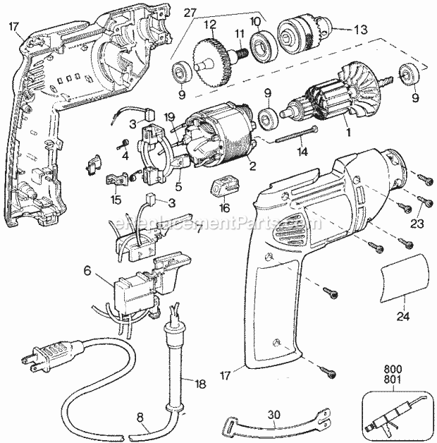 Black and Decker 1166-BDK (Type 1) 3/8in Vsr Drill Page A Diagram