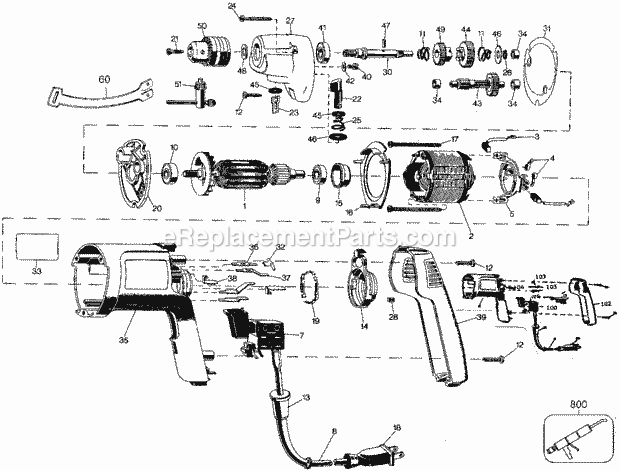 Black and Decker 1170-BDK (Type 100) 3/8in Dual-Range Holgun Drill Page A Diagram