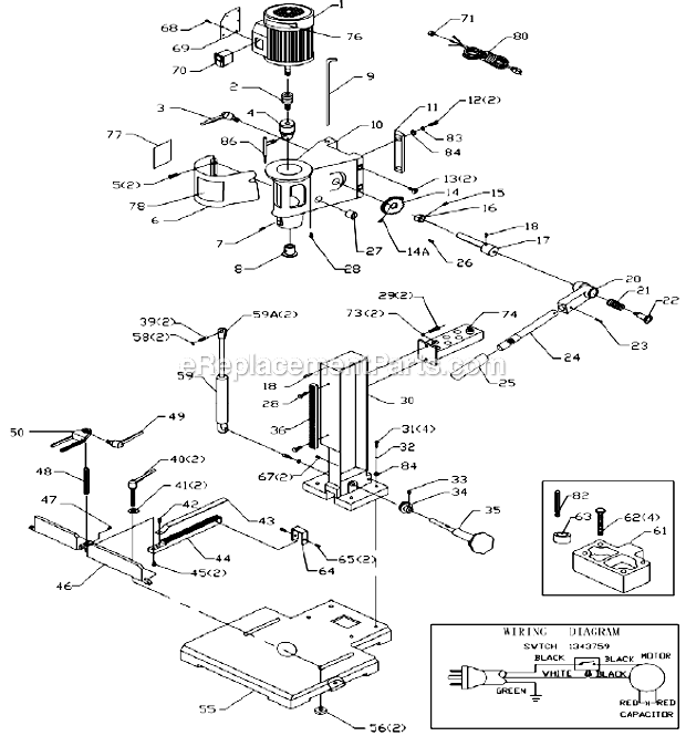 Delta 14-651 (Type 3) 1/2 HP Bench Mortiser Page A Diagram