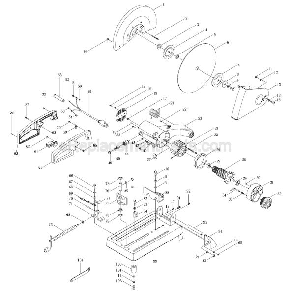 Porter Cable 1400 TYPE 4 14 inch Abrasive Cut Off Machine Page A Diagram