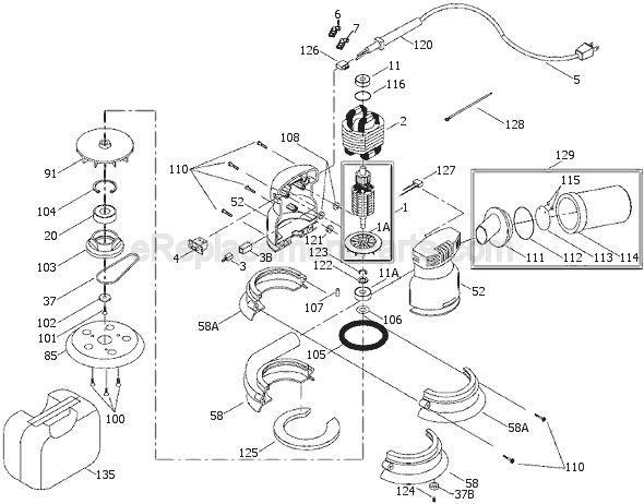 Porter Cable 333 TYPE 4 Random Orbit Palm Sander Page A Diagram