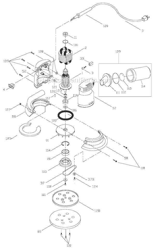 Porter Cable 335 Type 1 6" Random Orbit Sander Page A Diagram