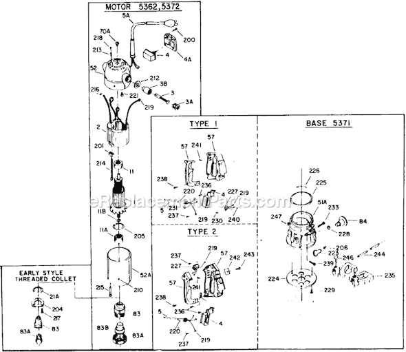 Porter Cable 5371 Type 1 Router Page A Diagram