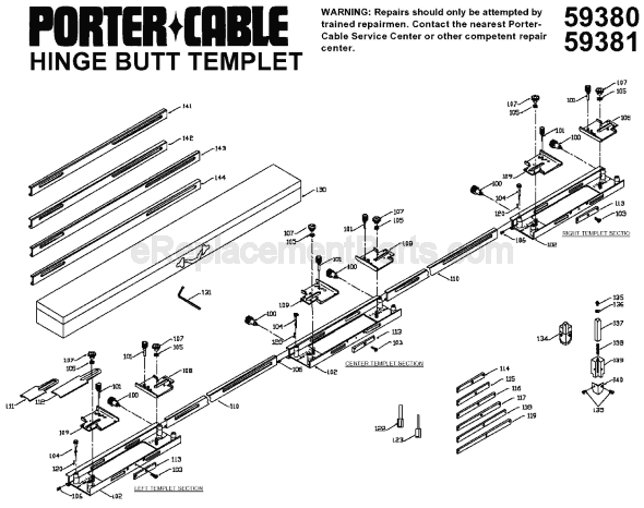 Porter Cable 59381 Hinge Butt Template Kit Page A Diagram
