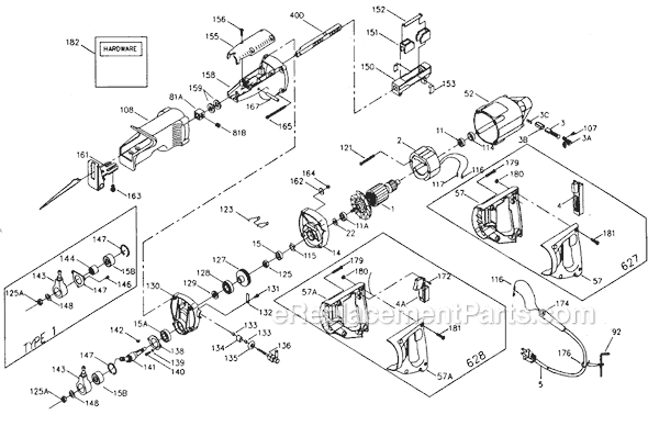 Porter Cable 627 Type 2 2-Speed Tiger Saw Page A Diagram