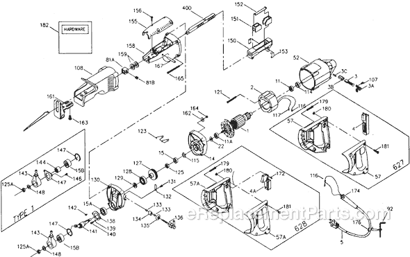 Porter Cable 627 Type 5 2-Speed Tiger Saw Page A Diagram