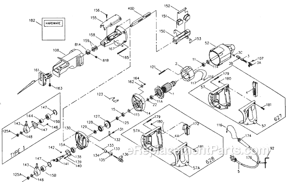 Porter Cable 627 Type 6 2-Speed Tiger Saw Page A Diagram