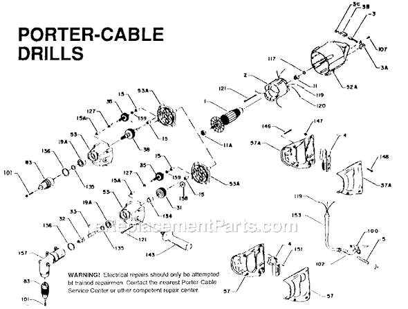 Porter Cable 632 Type 2 1/2" D-Handle Drill Page A Diagram