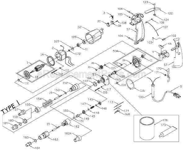 Porter Cable 6640 TYPE 2 Screwdriver Page A Diagram