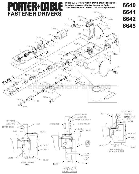 Porter Cable 6642 TYPE 3 Screwdriver Page A Diagram