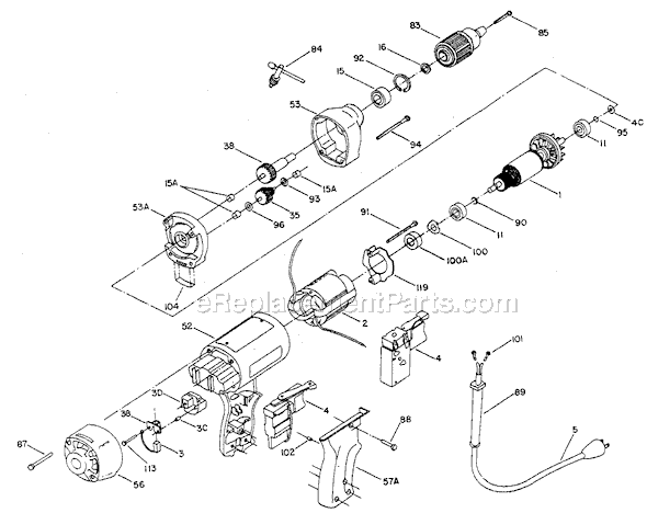 Porter Cable 664 Type 3 1/4" T-Handle Drill Page A Diagram