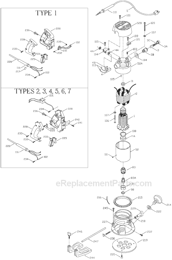 Porter Cable 6911 TYPE 1 D Handle Route Base Page A Diagram