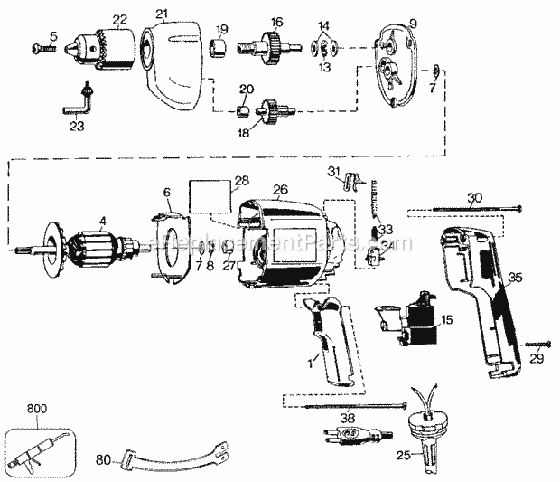 Black and Decker 7190-99 (Type 2) Double Insulated Drill Default Diagram