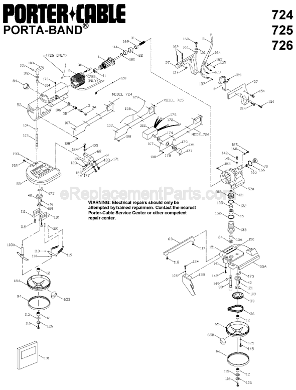 Porter Cable 725 TYPE 1 Two Speed Porta Band Saw Page A Diagram