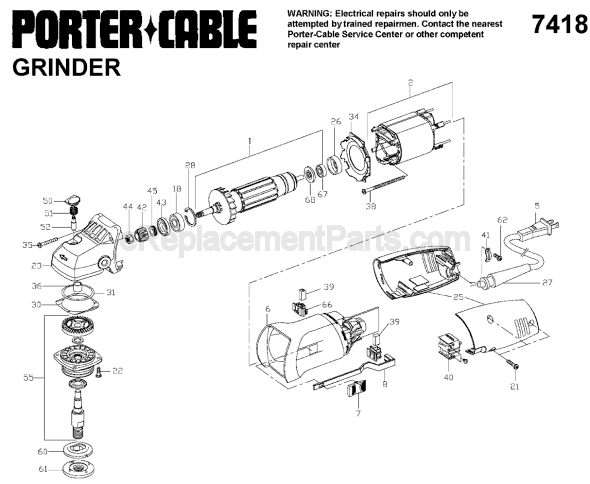Porter Cable 7418 4-1/2 inch Angle Grinder Page A Diagram