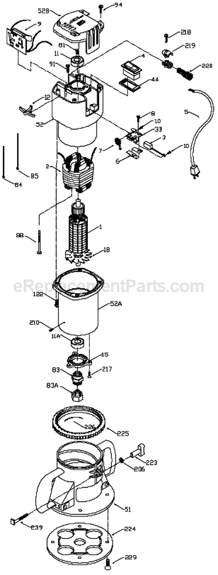 Porter Cable 75182 Type 1 Speedmatic Router Motor Page A Diagram