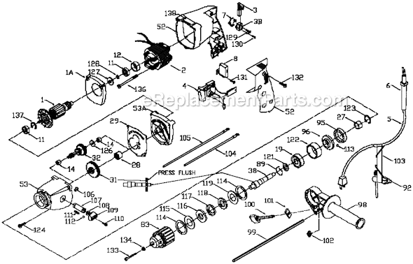 Porter Cable 7739 Type 2 1/2" Hammer Drill Page A Diagram