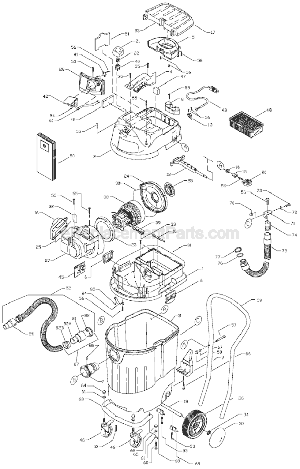 Porter Cable 7814 Wet / Dry Vacuum Page A Diagram