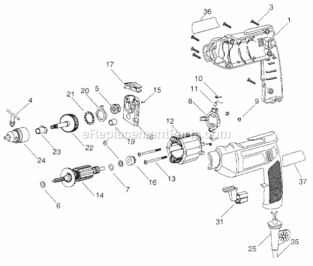 Black and Decker 7933-B2 (Type 0) 3/8 Hammer Drill Page A Diagram