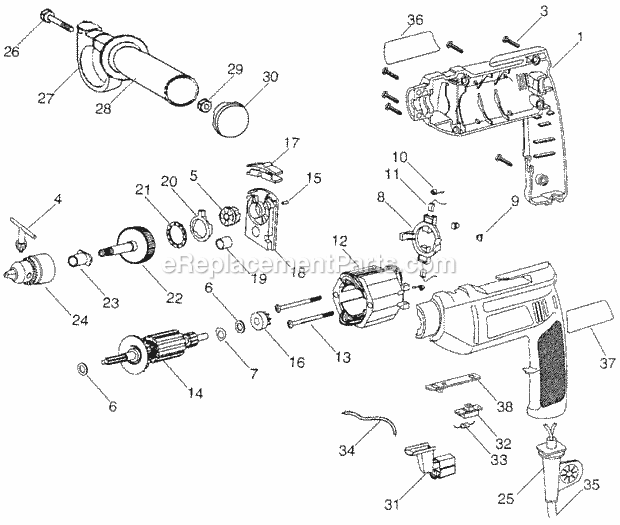 Black and Decker 7950-B3 (Type 0) 3/8 Hammer Drill Page A Diagram
