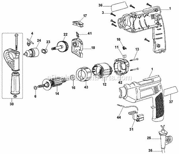 Porter Cable 7958-B3 (Type 1) 1/2 Hammerdrill Page A Diagram