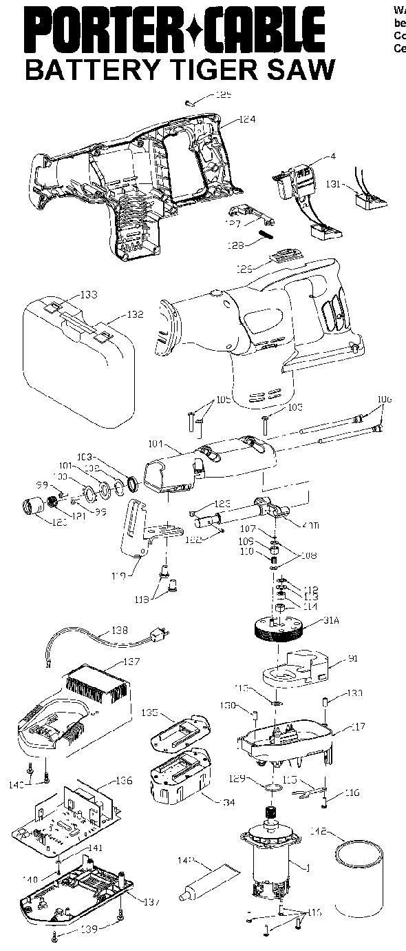 Porter Cable 837 Type 1 19.2V Cordless Reciprocating Saw Page A Diagram