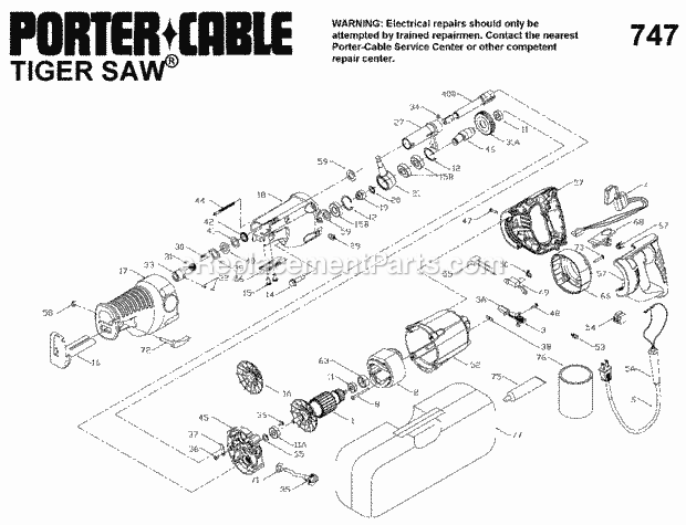 Porter Cable 9747 (Type 1) Tiger Saw Kit Default Diagram