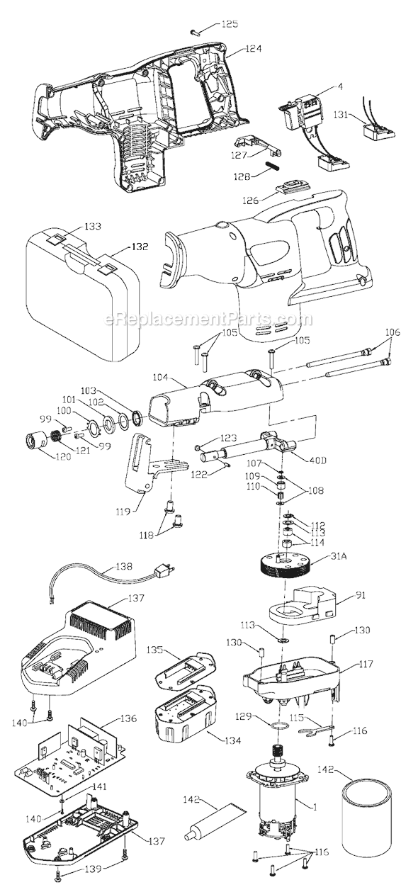 Porter Cable 9837 Type 1 Cordless Reciprocating Saw Kit Page A Diagram